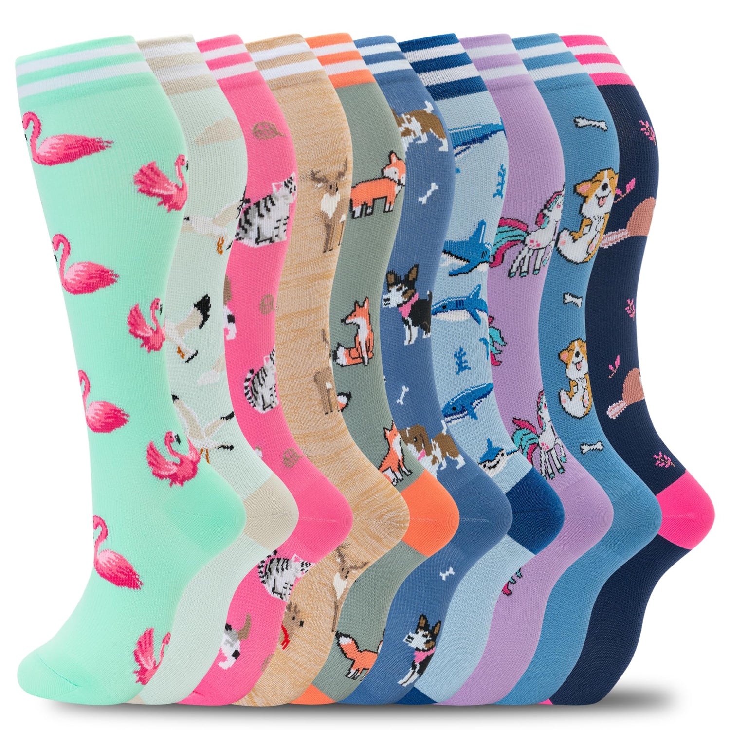 Calcetines de compresión fenglaoda para mujeres y hombres, 10 pares, estampado de animales