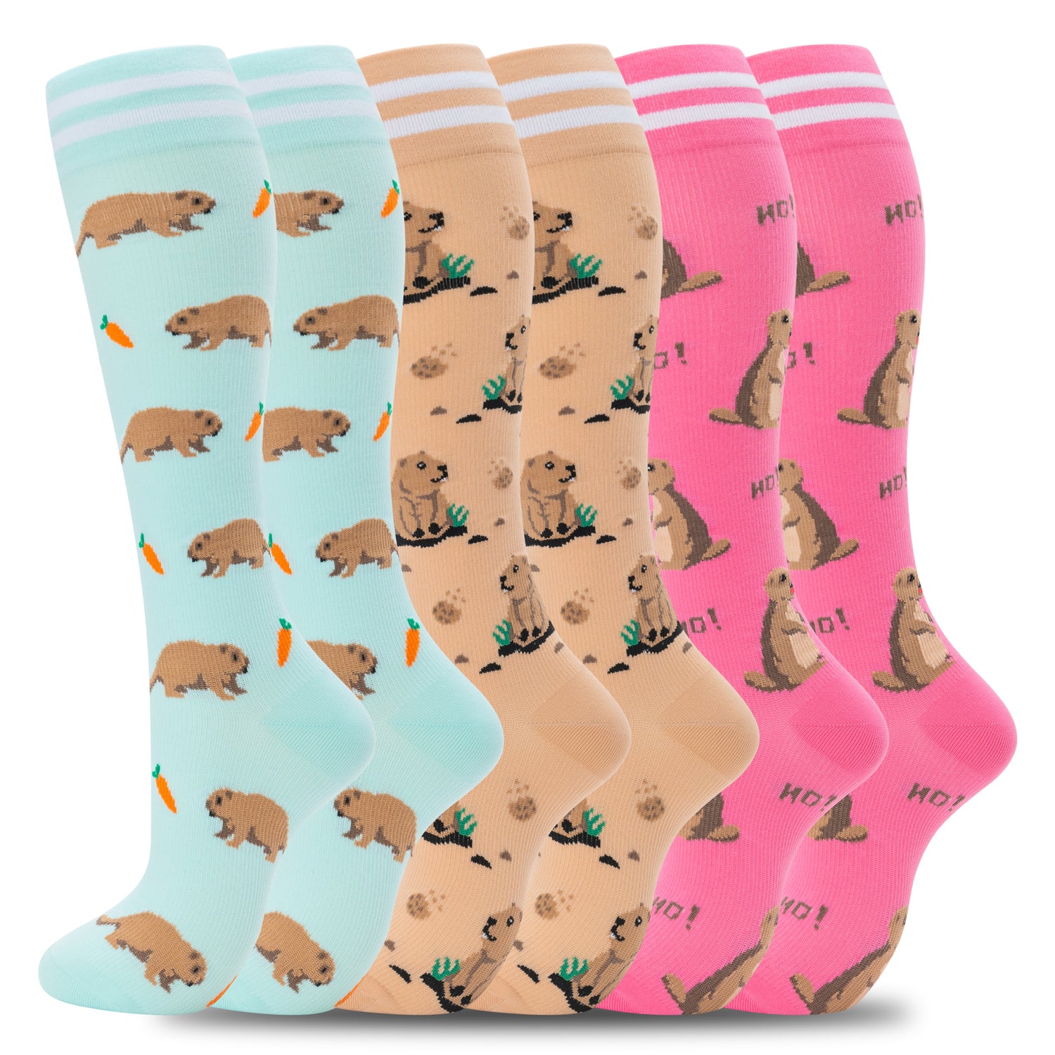 Calcetines de compresión fenglaoda para mujeres y hombres, 6 pares, calcetines del Día de la Marmota