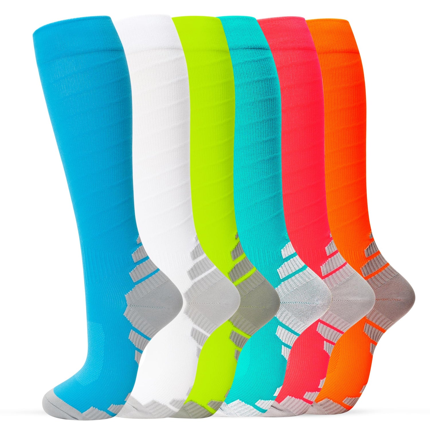 Calcetines de compresión fenglaoda para mujeres y hombres, 6 pares, color fluorescente